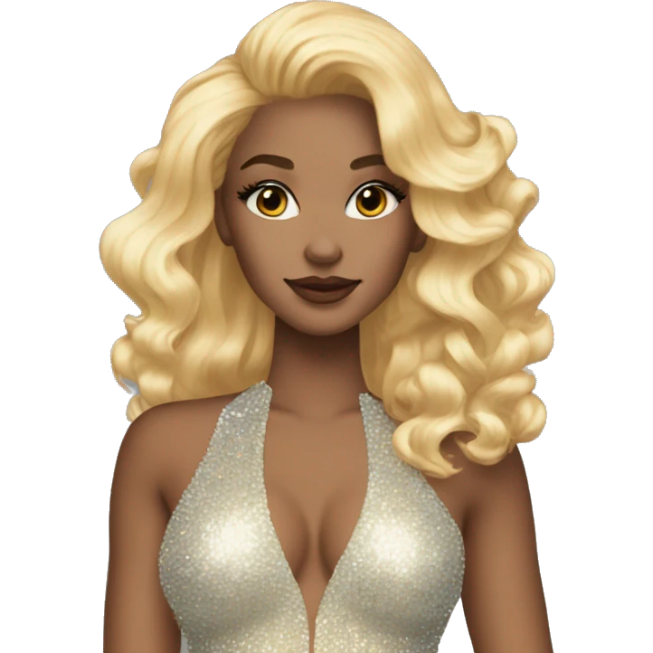 Blonde wavey hair longk eyeshadow in a gem jumpsuit  emoji