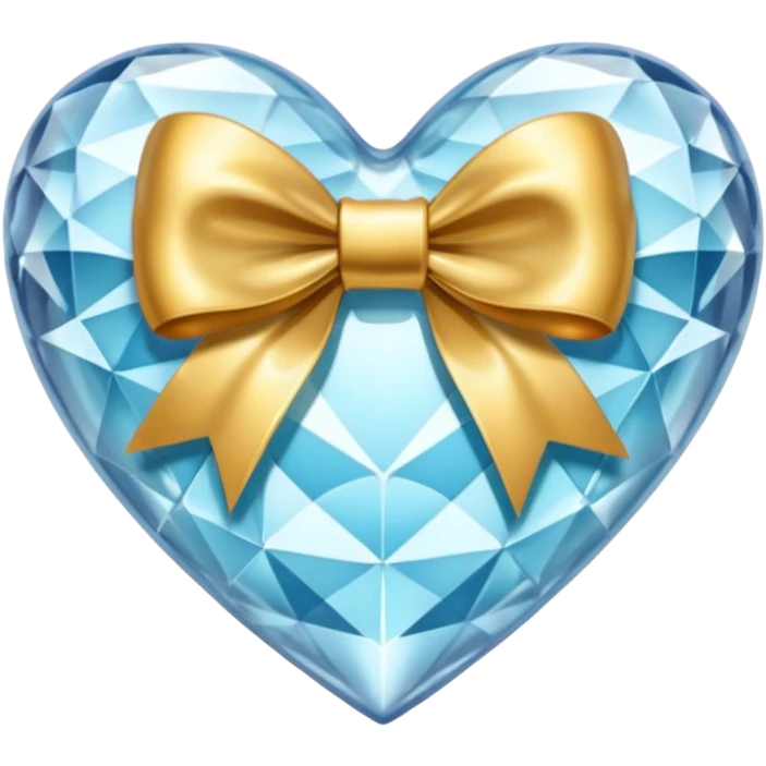 crystal clear heart with a gold bow and heart pattern on the bow emoji