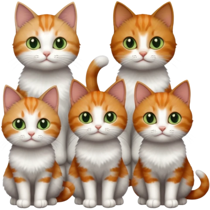 full body of 3 tiny short hair cats including a dark grey and white cat with green eyes, a ginger and white with orange eyes and a brown tabby and white with hazel eyes emoji