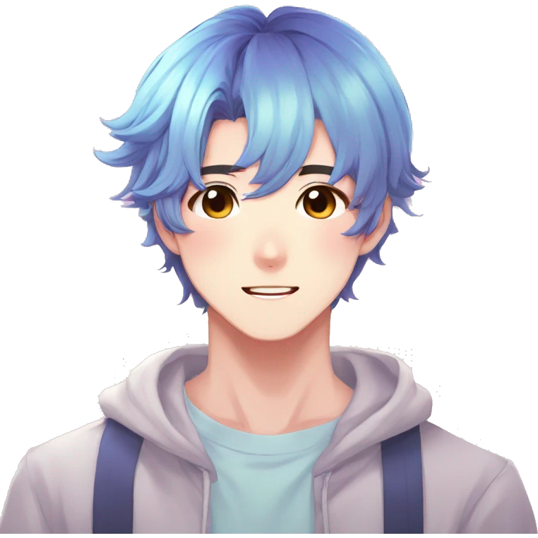 Gorgeous anime style shojo man with blushing face aesthetic and pretty colorful shiny gradient pastel hair trending style emoji