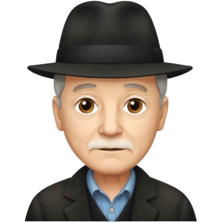 A light-skinned old man with short dark hair, and a black fedora, with an oval face and calm look. emoji