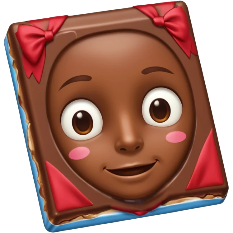 A chocolate with a tie and facial features emoji