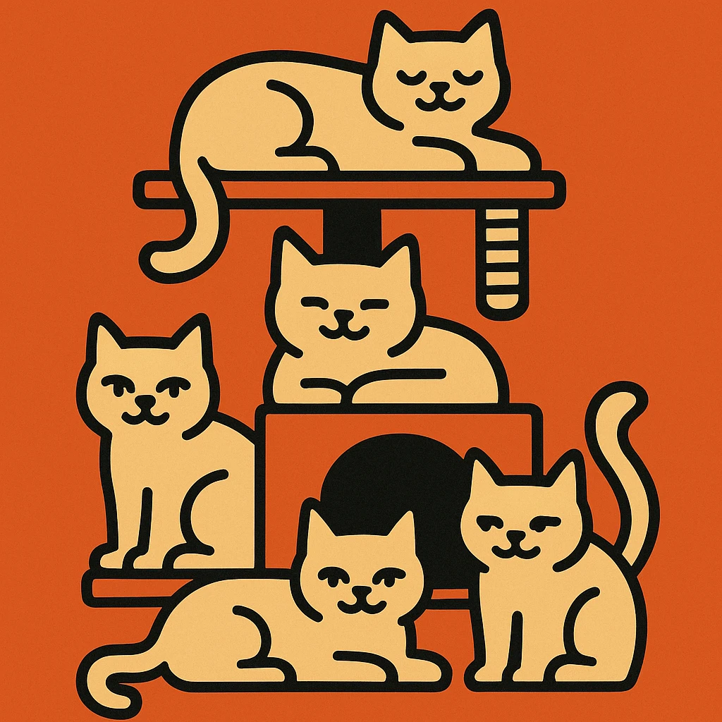 cats relaxing in a vertical playhouse emoji