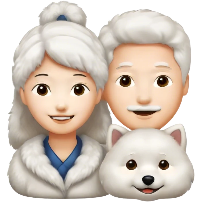 an asian couple with a Samoyed  emoji