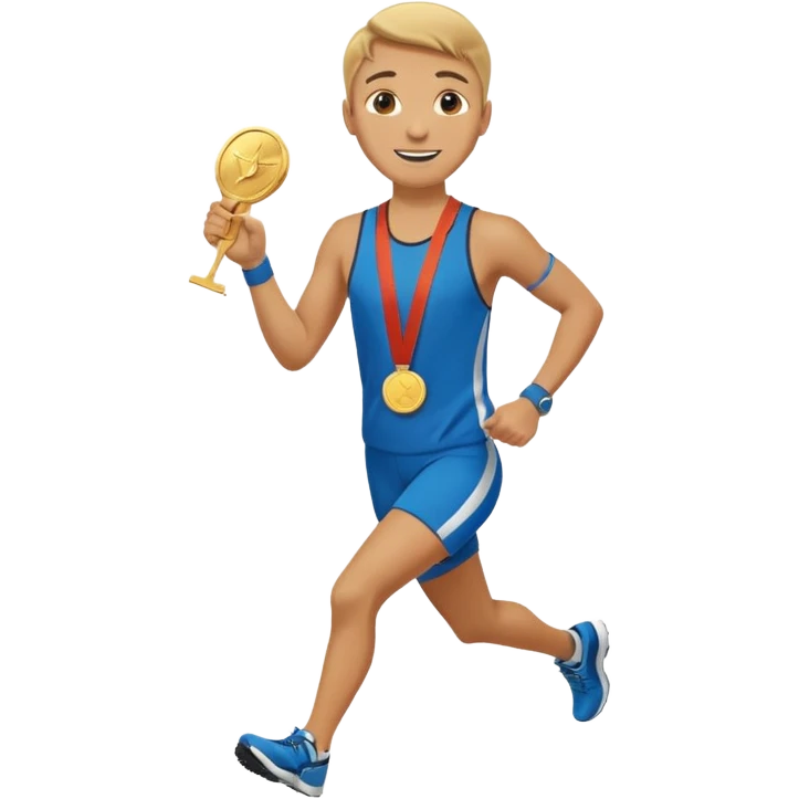 crea un emoji estilo whatsapp o emoji de iphone, de un corredor con cara casada pero feliz por su medalla emoji