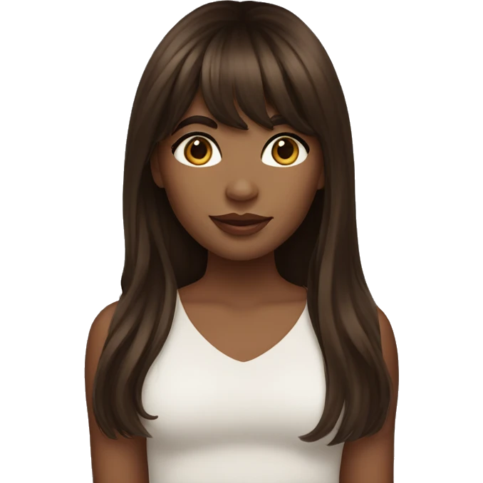 beautiful girl with long dark auburn hair and curtain bangs emoji