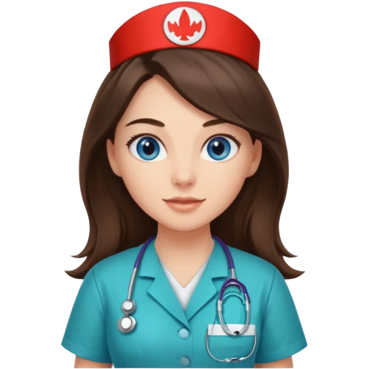 pretty brunette nurse with long hair and blue eyes in dinosaur scrubs emoji