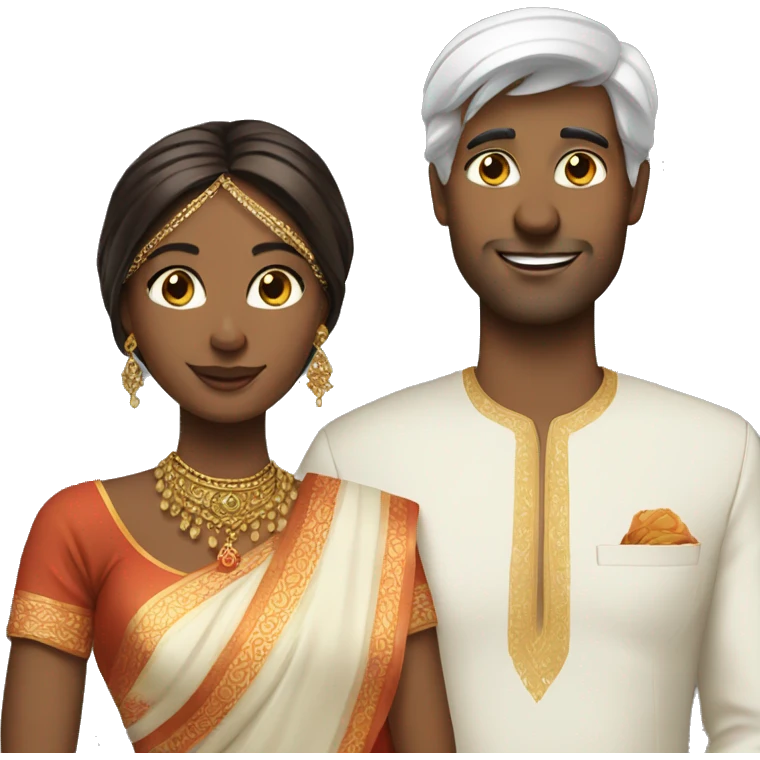 Pretty woman in sari and white husband emoji