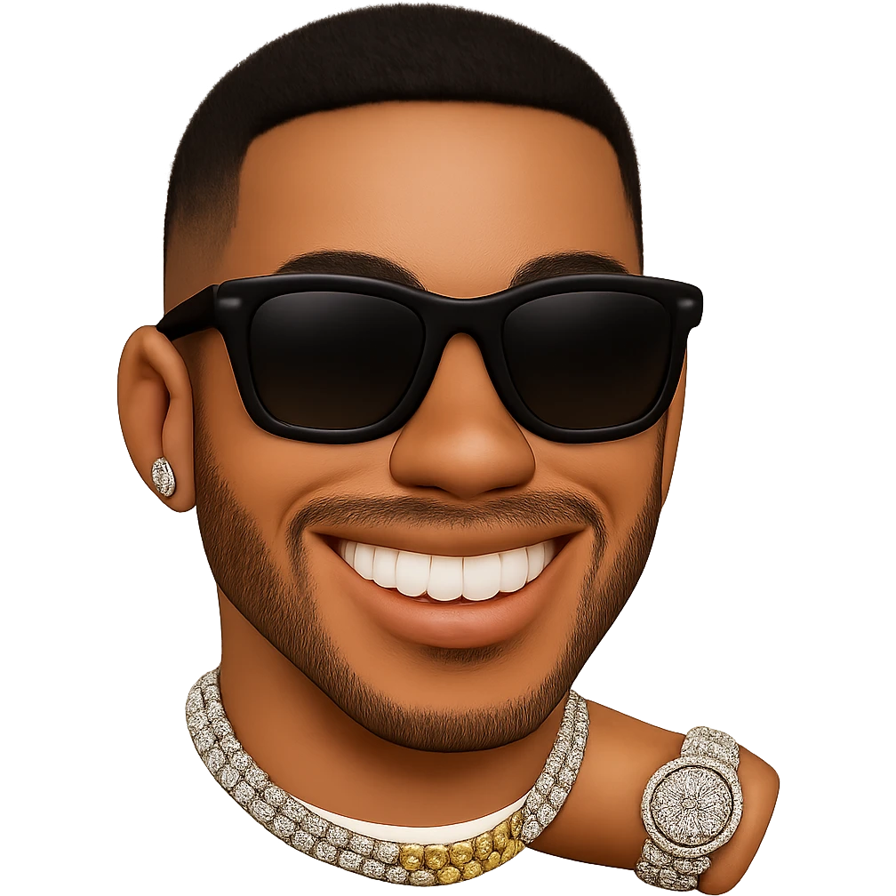 cool sunglasses emoji with a gold chain emoji