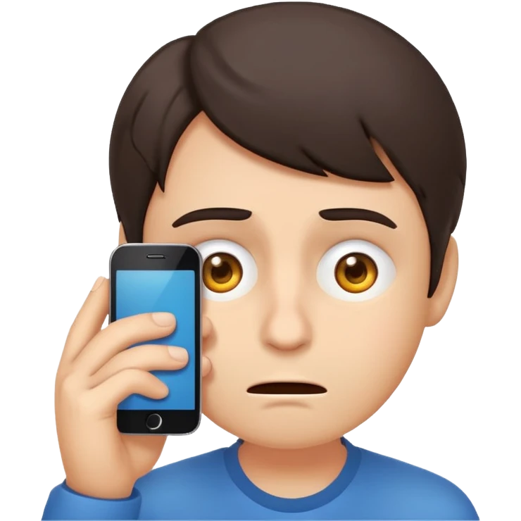 Same emoji avatar, overwhelmed expression, tired eyes, slightly stressed face, holding a smartphone with notifications piling up emoji