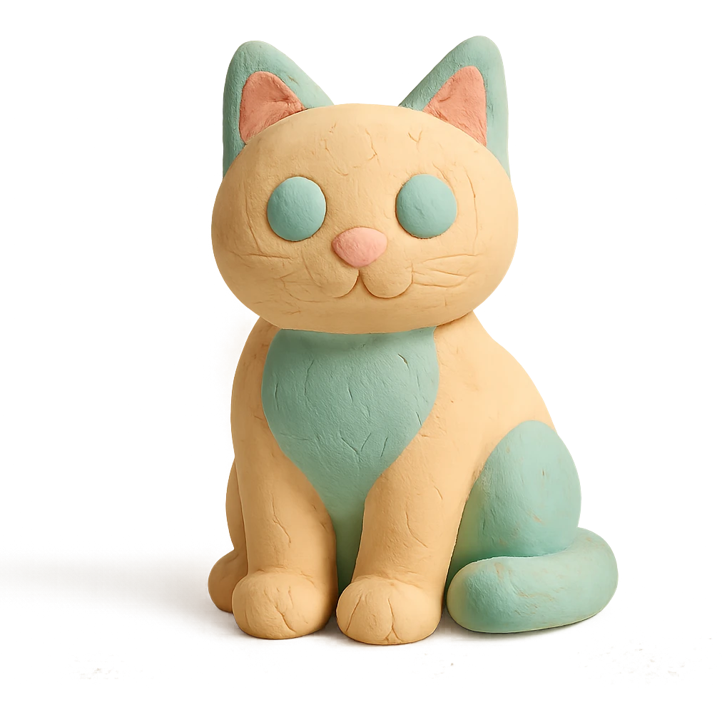 cat sitting, pastel colors, claymation style, visible fingerprints, soft lighting emoji