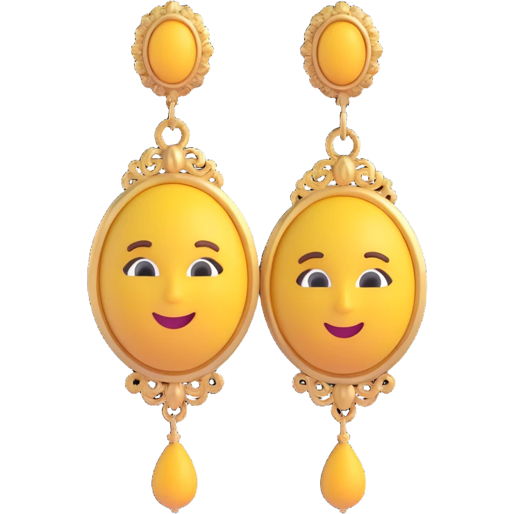 3D emoji-style vintage cameo earrings, ornate and elegant emoji
