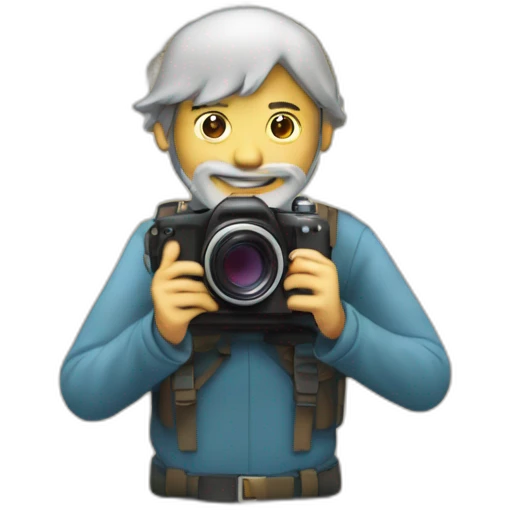sketchy man with a camera against the background of a world map / globe emoji