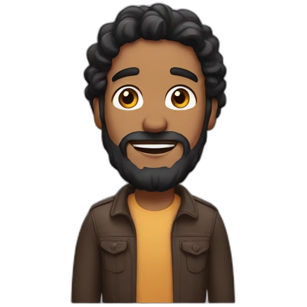 brown man with wavy long black hair and a beard emoji