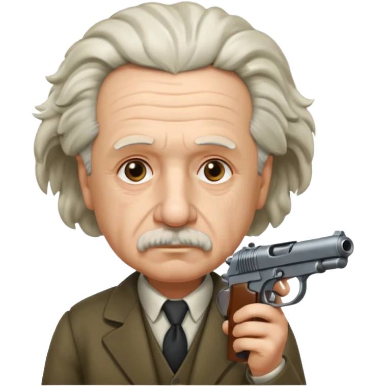 Albert Einstein holding a gun emoji