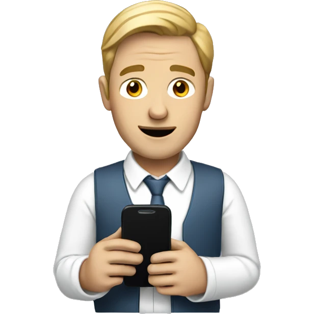 A white man holding a mobile phone emoji