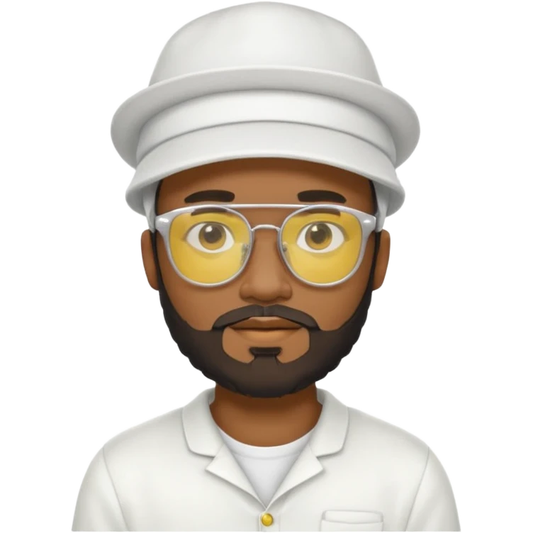 black male bee keeper with beard, white hat and yellow glasses, white outfit,  emoji