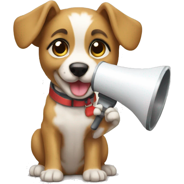 a aussie puppie holding a megaphone emoji