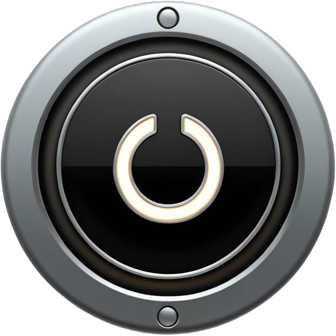 Minimalistic metallic power button emoji, perfect circle, black and white reflective metal, thin glowing outline, flat futuristic design

 emoji