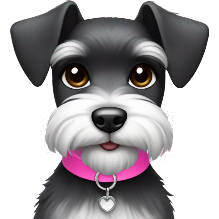 miniature schnauzer, black and white fur with a pink collar, cute emoji