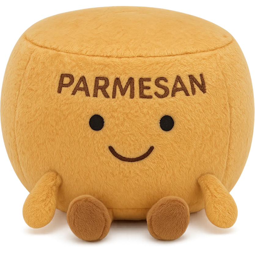 parmesan cheese wheel jellycat stuffed plushie emoji