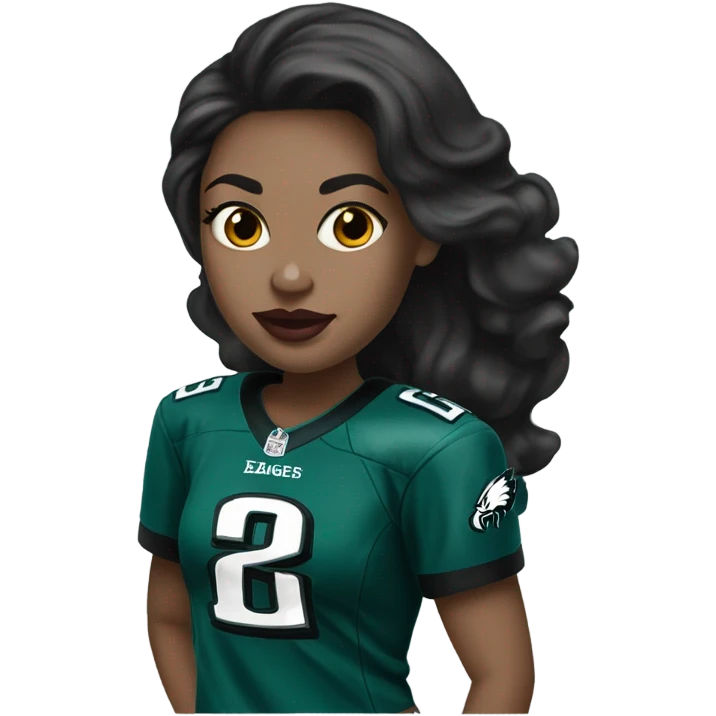  White skin female dark hair red lips wearing Philadelphia Eagles jersey emoji