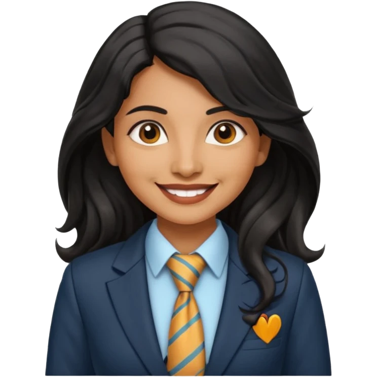 wavy long black haired indian woman with tie and blazer emoji