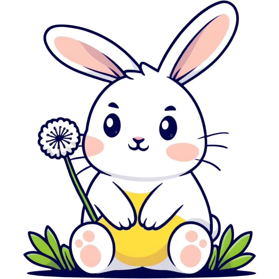 bunny holding a dandelion in the breeze, gentle spring vibe, soft pastel colors emoji