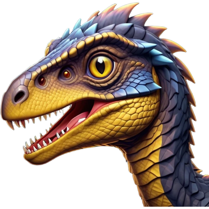 Cinematic Noble Jurassic Velociraptor Portrait Emoji, Poised and menacing, with a sleek, muscular build clad in dark, scaly skin reminiscent of Jurassic Park’s iconic raptor, a sharply curved snout and piercing, intelligent eyes that exude predatory cunning, Simplified yet boldly defined features, highly detailed, glowing with a cool, ominous radiance, high shine, intelligent and relentless, stylized with an air of cinematic prehistoric authority, focused and alert, soft glowing outline, capturing the essence of a watchful and confident Jurassic Velociraptor that appears ready to dash out of the screen with effortless power! emoji