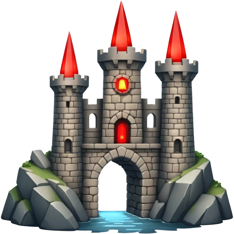 Evil Fortress witch Red Beacon shooting into sky and bridge, two towers emoji