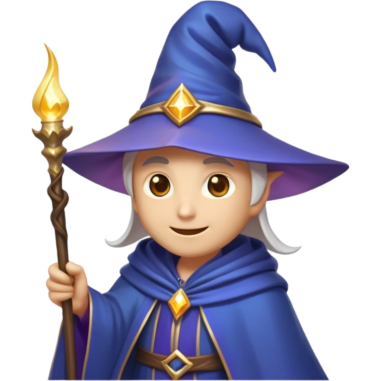 Clash of Clans aesthetic Playful Mage Portrait Emoji, Head tilted with a mischievous glimmer and subtle enchanting smile, featuring a compact, gracefully robed form with a pointed wizard hat and twinkling eyes in natural skin tone, Simplified yet irresistibly charming features, highly detailed, glowing with a warm, inviting magical glow, high shine, spirited and imaginative, stylized with a touch of whimsical sorcery, soft glowing outline, capturing the essence of a playful mage exuding friendly arcane wonder! emoji
