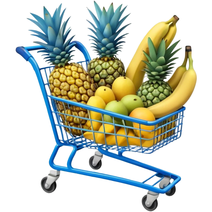 pineapples, mango and bananas in a blue Shopping cart  emoji