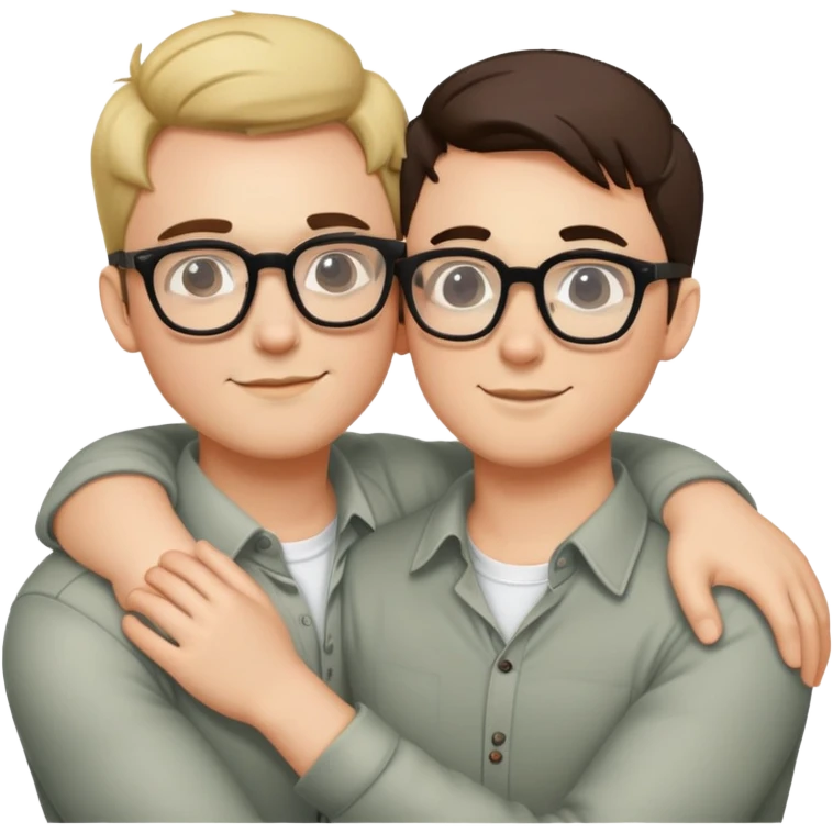 Two nerdy gay guys wearing glass cuddling together emoji