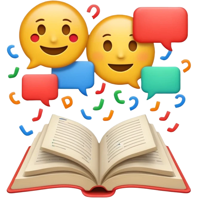 A minimalist emoji-style icon representing wordplay — symbolizing creativity with language. It features an open book or speech bubble merging with playful letters or word fragments, forming a clever visual pun. emoji