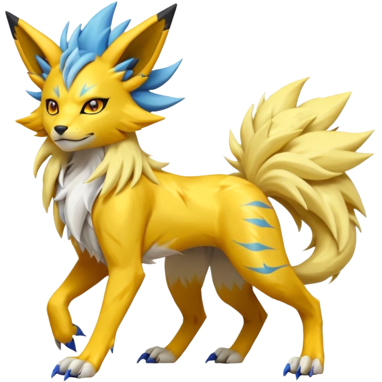 Feral Solgaleo-Jolteon-Renamon-Zeraora-Vernid-fusion-hybrid-creature, full body  emoji
