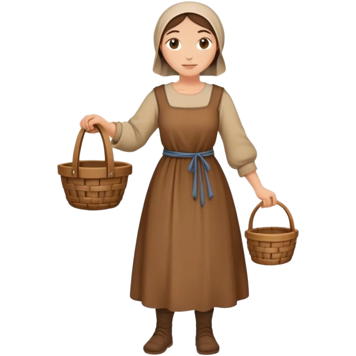 Full body of female medieval peasant in simple dress carrying basket emoji