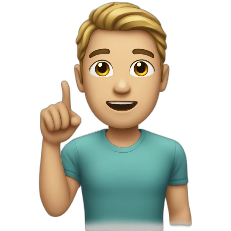 A person with a very marked jaw, pointing at it emoji