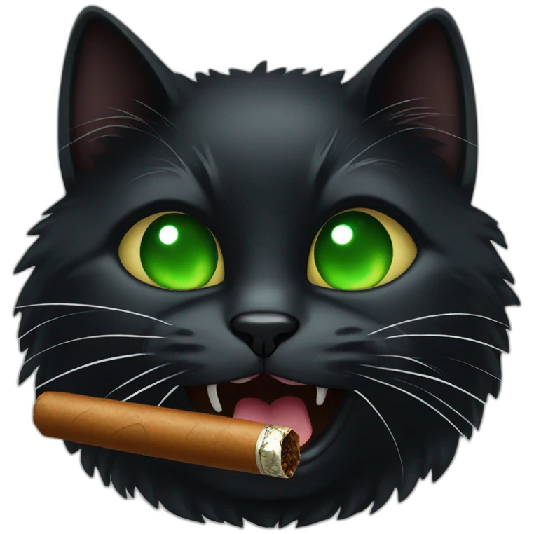 black cat with green eyes and a cigar in his mouth emoji