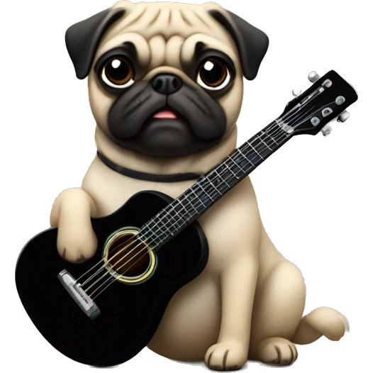 Pug playing a black guitar emoji