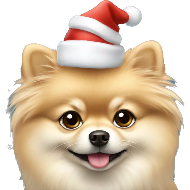 Cream Pomeranian with Christmas hat emoji