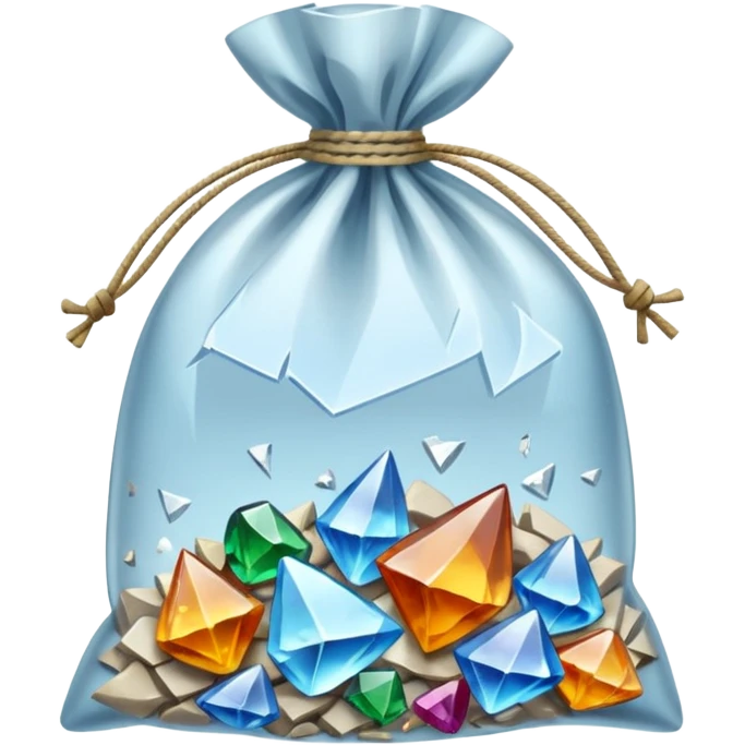 A transparent baggie tied at the top containing clear glass pieces crushed into shards and chunks of crystal clear glass only emoji
