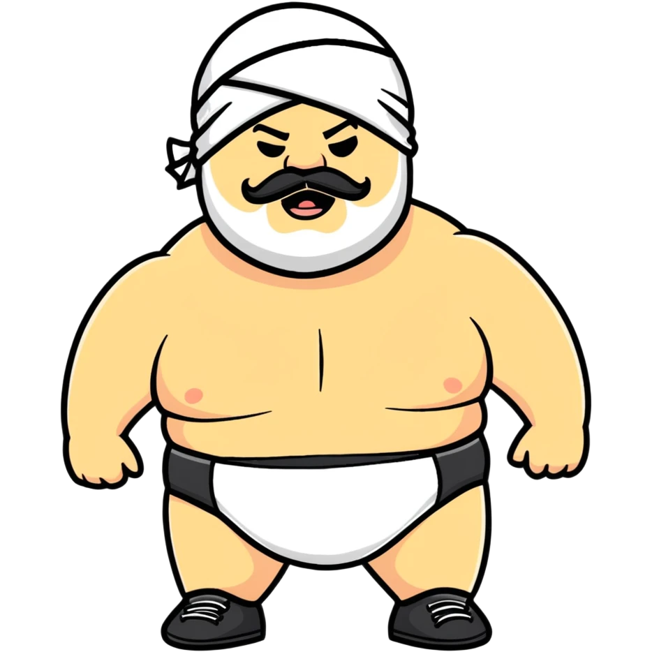 White skin fat guy with black durag, beard and mustache in wrestling singlet emoji