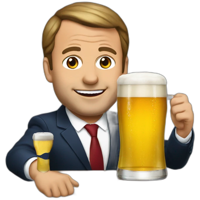 Macron avec une bière emoji