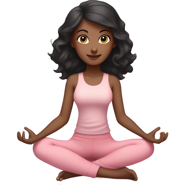 Black short hair and brown eyes yoga beautiful girl in light pink pink pink clothes sitting on a yoga mat emoji