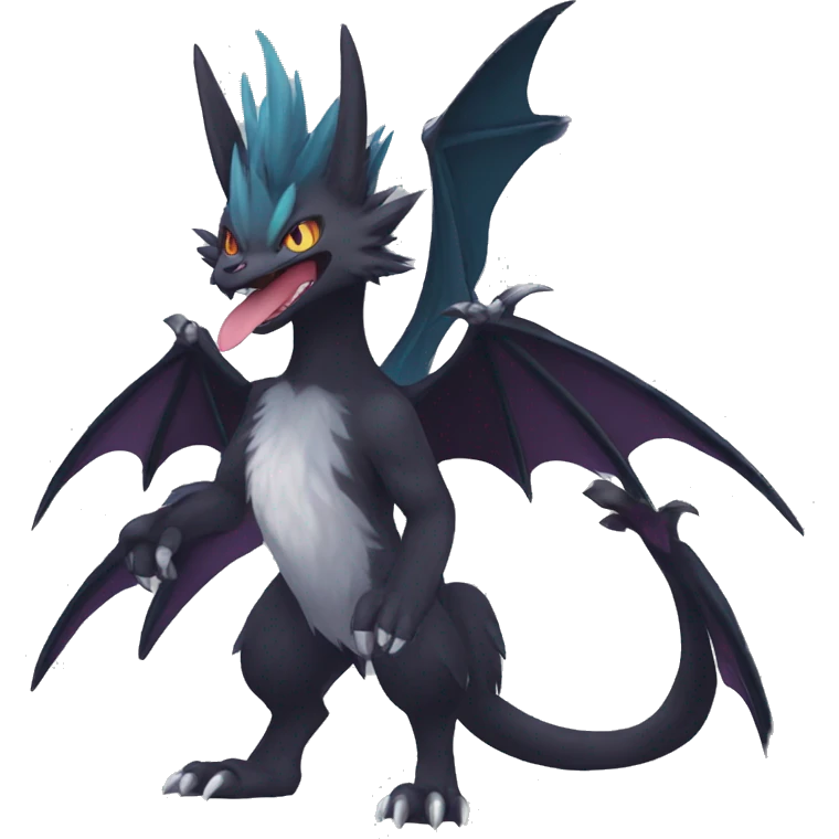 Edgy Cool Fluffy Nargacuga-Noivern-Pokémon-fusion-cat Full Body emoji