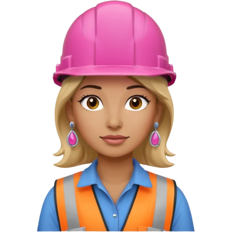 construction worker woman pink helmet and earrings emoji
