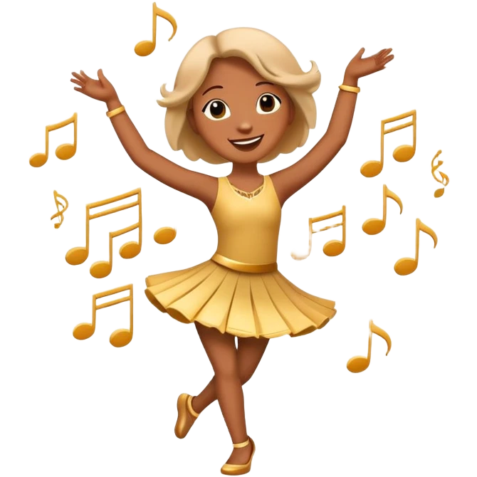 happy character dancing with music notes emoji