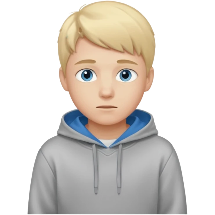 Teen Blond boy with blue eyes and Grey hoodie standing up emoji