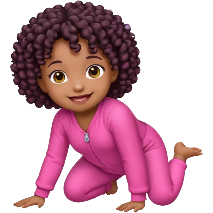 crawling cute baby emoji, pink outfit, Black girl, curly hair emoji