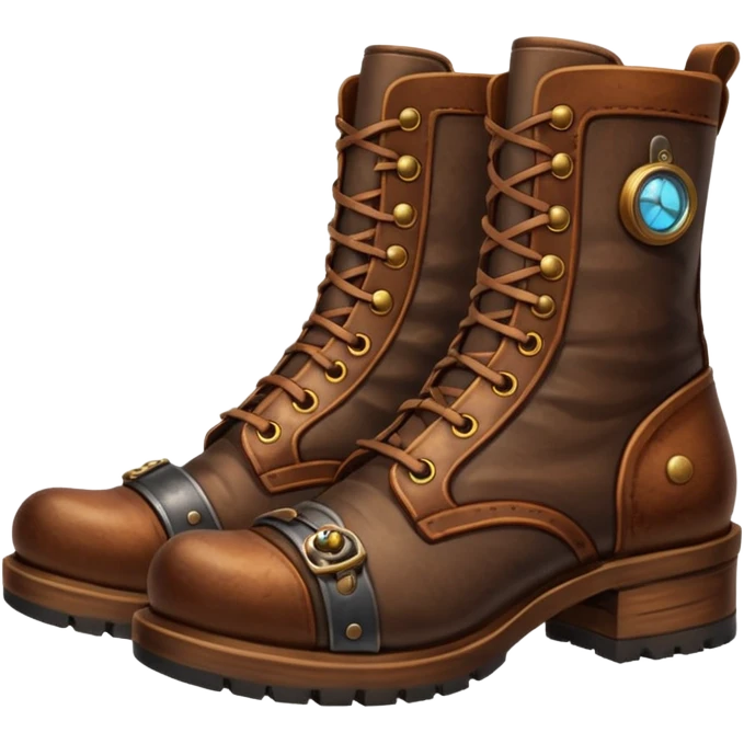 Ultra realistic mens old leather, detailed Steampunk style boots emoji